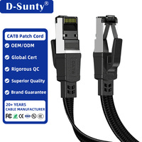 Kabel LAN Profesional Cat8 All Black Flat Braided SFTP Shielded RJ45 Patch Cord 40Gbps 2000MHz untuk Gaming PC Router Switch