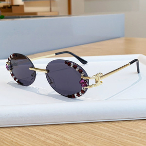 <b>Rhinestone</b> Embellished Frameless <b>Sunglasses</b> For Women UV400 Protection PC Lens Type 3 Sunshades - Product Image 1