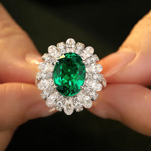 แหวนแต่งงานทรงรีวินเทจประดับมรกตสังเคราะห์สุดหรูหราทันสมัย - Product Image 2