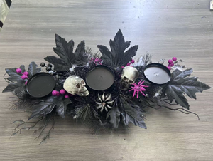 Centro de Mesa con Forma de Calabaza de Halloween LANJO, Guirnalda de Hojas Artificiales, Portavelas LED con Pilas, Decoración Negra - Product Image 6