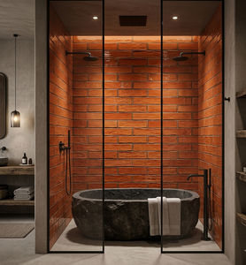 Piastrelle di Lusso <span class=keywords><strong>in</strong></span> Terracotta Arancione Pesimone, Formato Subway 60x240mm, Piastrelle <span class=keywords><strong>in</strong></span> Ceramica Artigianali con Smalto Craquelé per Pareti della Cucina - Product Image 5