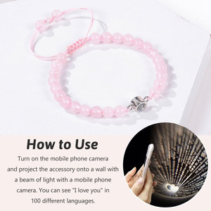 Pulsera de Proyección de 100 Idiomas con la Frase '<span class=keywords><strong>Te</strong></span> Amo', Cristal Rosa Mate, Pulsera para Parejas, Regalo de Joyería - Product Image 3