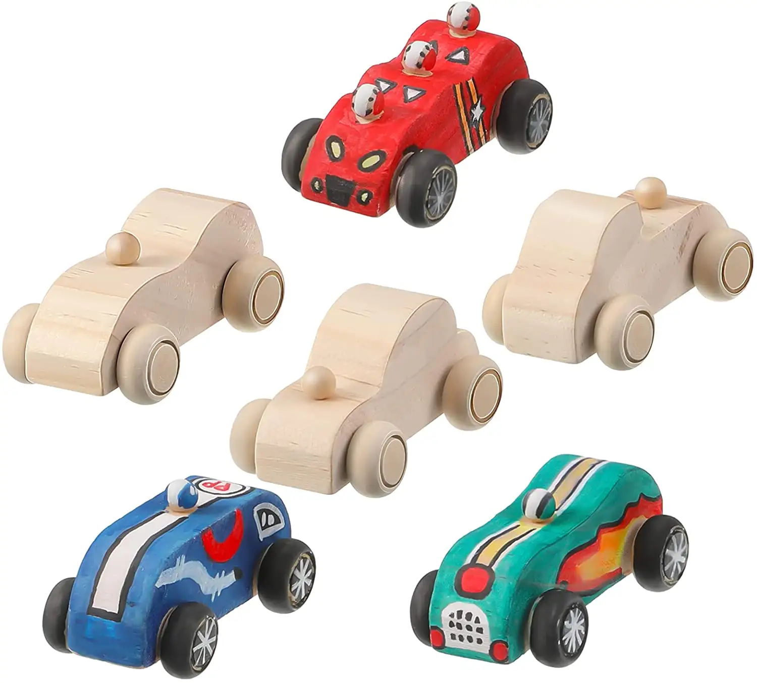 6 Pieces Unfinished Wood Cars Wooden Race Car Wood DIY Car Toys Crafts for Students Home Activities Craft