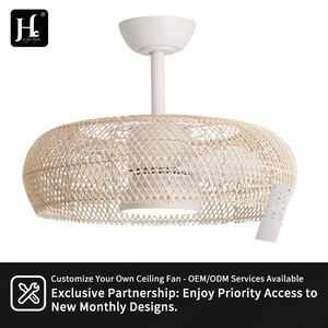 Rattan Woven LED <b>Ceiling</b> <b>Fan</b> <b>with</b> <b>Light</b> Vintage Style, Simple Pendant Lamp for Living Room bar Decoration - Product Image 6