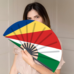 Abanicos de mano plegables de plástico con bandera de <span class=keywords><strong>Seychelles</strong></span> al por mayor para carnaval, boda, Festival, fiesta, agencia de viajes - Product Image 3