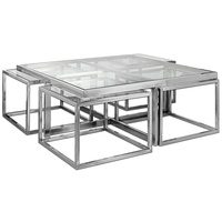 Table basse carrée moderne en acier inoxydable et verre avec tables d'appoint imbriquées pour le salon