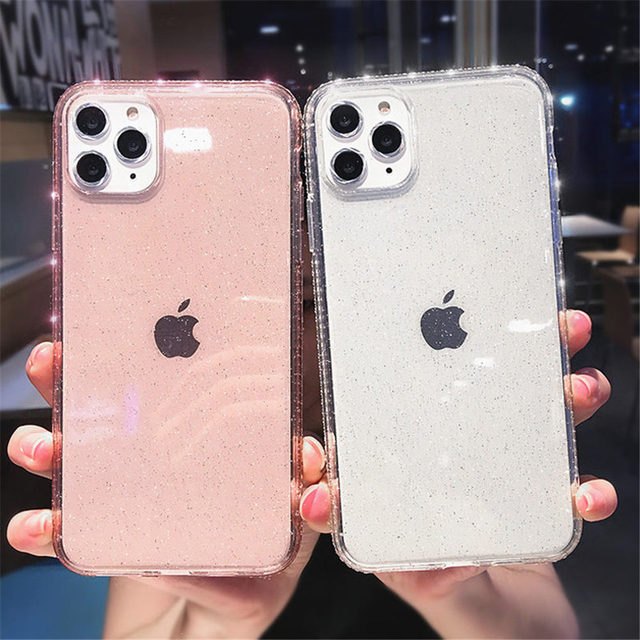 Diamond Compact Glitter Phone Case for iPhone 11 Pro Max XR XS Bling Transparent Solid Soft TPU Back Cover Shell