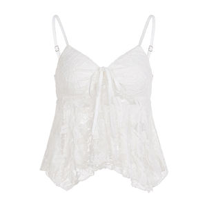 Simple Fresh Women's Knitted <b>Camisole</b> with Lace Trim Front Tie High Waist Design Solid Color Breathable Eco-Friendly Summer Top - Product Image 6