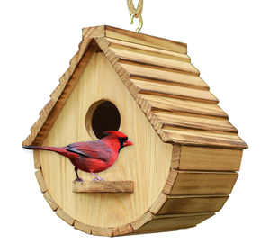 Natuurlijk houten vogelhuisje voor buiten, blauwe vogel, vink, kardinaal, hangend vogelhuisje voor tuinobservatie - Product Image 2
