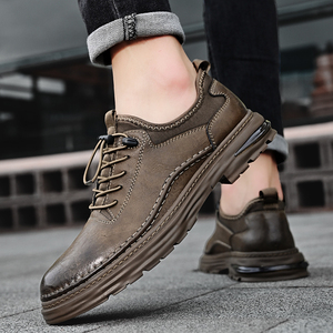Drapeau marque hommes décontracté en cuir de vachette véritable chaussures de travail automne marche jeune Design britannique maille petit taureau en cuir - Product Image 3