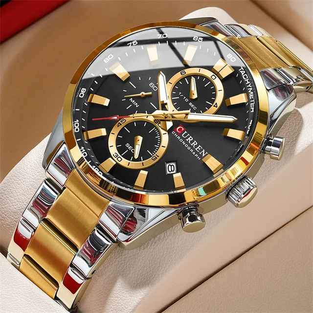CURREN Casual Sporty Brand Stainless Steel Band Wristwatches for Men New Chronograph Quartz Watches with Date 8445