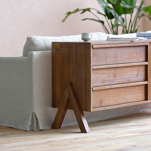 ตู้เก็บของไม้เนื้อแข็งสไตล์วินเทจยุคกลางแบบวาบิซาบิ ตู้ข้างเตียงสามลิ้นชักไม้สัก ตู้ห้องนั่งเล่นหรูหราสไตล์ไลท์ลักชัวรี่ - Product Image 2