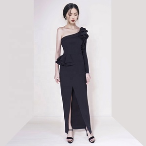 De último negro hombro abertura Noche <span class=keywords><strong>Vestidos</strong></span> <span class=keywords><strong>Fiesta</strong></span> manga larga vestido damas de Bodycon vestido - Product Image 3