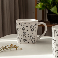 Mug en porcelaine blanche grande capacité, peint à la main, motif alpaga et ours mignons, compatible micro-ondes, cadeau de bureau assorti pour couples