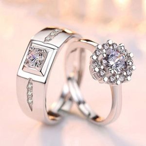 Platinum Plated Flower Design Diamond Couple <b>Ring</b> for Wedding Jewelry Cross Design Couple Open <b>Adjustable</b> <b>Ring</b> for Men Women - Product Image 2