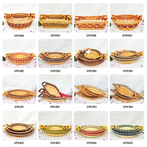 Toparts Plateau en osier tressé fait main, style artisanal folklorique indien, en forme de bateau, avec poignée, pour cuisine, maison, fruits et pain, Earth Day - Product Image 6