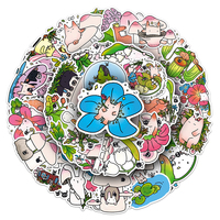 50 autocollants mignons en gros d'usine, motif champignon de conte de fées, elfe de la forêt, dessin animé, pour coque de téléphone, ordinateur, journal, décoration