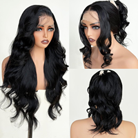 Pelucas de Cabello Humano Sintético Brasileño con Ondas Negras, Frontal de Encaje Transparente HD 13x6, con Reflejos, para Mujeres Negras, de Alibaba