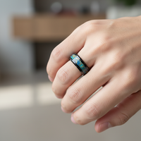 Bague de mariage tendance en tungstène 8 mm avec incrustation de sable bleu-vert et feuilles d'or, bord biseauté, ajustement confortable, pour homme et femme