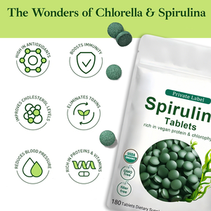 Tabletas de Espirulina Orgánica, el Mejor Superalimento Vegano Crudo para Desintoxicación Natural, Antioxidante, Refuerzo Inmunológico, 180 Tabletas, Rico en Vitaminas y Proteínas - Product Image 3