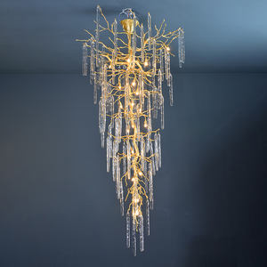 Licitación de gotas de agua atmosférico creativo escalera Luz de lujo moderno árbol rama oro cristal LED lámpara regulable - Product Image 1