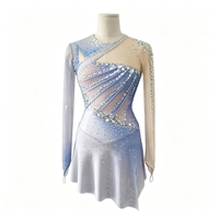 Robe de patinage artistique à manches longues, dégradé bleu clair et blanc, dos ouvert, en tissu mesh, pour compétition sur glace adulte et enfant
