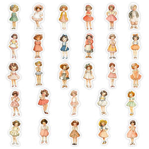 Venta al por Mayor de 56 Pegatinas de PVC con Dibujos Animados Retro de Acuarela para Niños, para Decorar Libros y Botellas, Lindas Pegatinas de Muñecas para Niños - Product Image 5