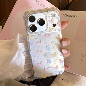 <span class=keywords><strong>Coque</strong></span> de téléphone <span class=keywords><strong>transparente</strong></span> antichoc en TPU rose pailleté pour 17 Pro Max avec motif papillon coloré - Product Image 5