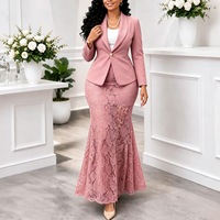 Ensemble deux pièces pour femmes grandes tailles, veste blazer slim, jupe sirène en dentelle, ensemble élégant pour le bureau, costume formel pour femmes