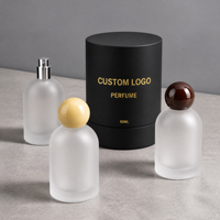 Flacon de parfum à étiquette privée, rond, 30 ml, 50 ml, 100 ml, en verre transparent givré, vaporisateur de luxe, flacon de parfum vide avec boîte personnalisée