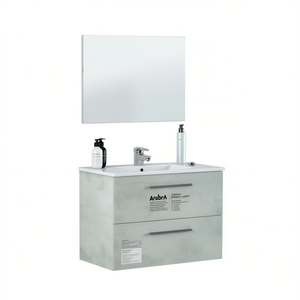 Mueble de baño suspendido Aruba 57 x 80 x 45 cm con acabado cemento, incluye espejo y lavabo - Product Image 3