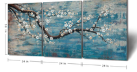 Grande Peinture Murale pour Salon, 100% Peinte à la Main, Encadrée, B&C ART, Ensemble de Peintures Acryliques Paysage, Personnalisée, Bleu Classique, Prête à Poser