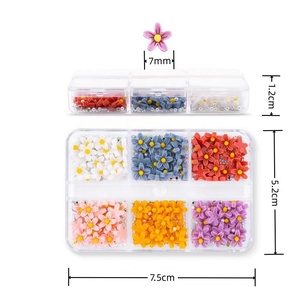 Caja de 6 rejillas, flor francesa de cinco pétalos, decoración de uñas, plástico 3D, flor pequeña blanca, mate, fácil de aplicar - Product Image 5