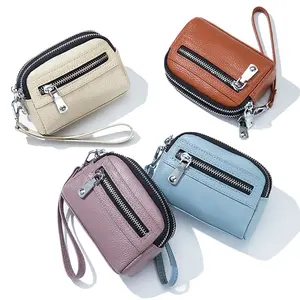 Borsa da donna Mini portamonete in vera pelle piccola borsa semplice e alla moda a doppia cerniera Multi-funzionale borsetta