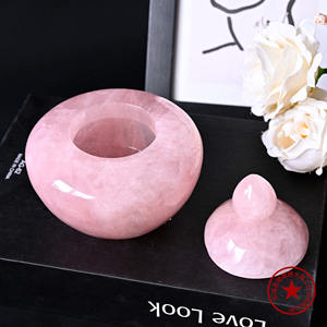 Tarro de Té de Cristal de Cuarzo Rosa Natural, Adorno de Piedra Semipreciosa Tallado a Mano con Tema de Ángel para Azucarero o Urna - Product Image 3