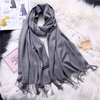 Écharpe en polyester effet cachemire couleur unie automne/hiver pour femme, design à franges, polyvalente et tendance, châle/foulard chaud de 200 cm