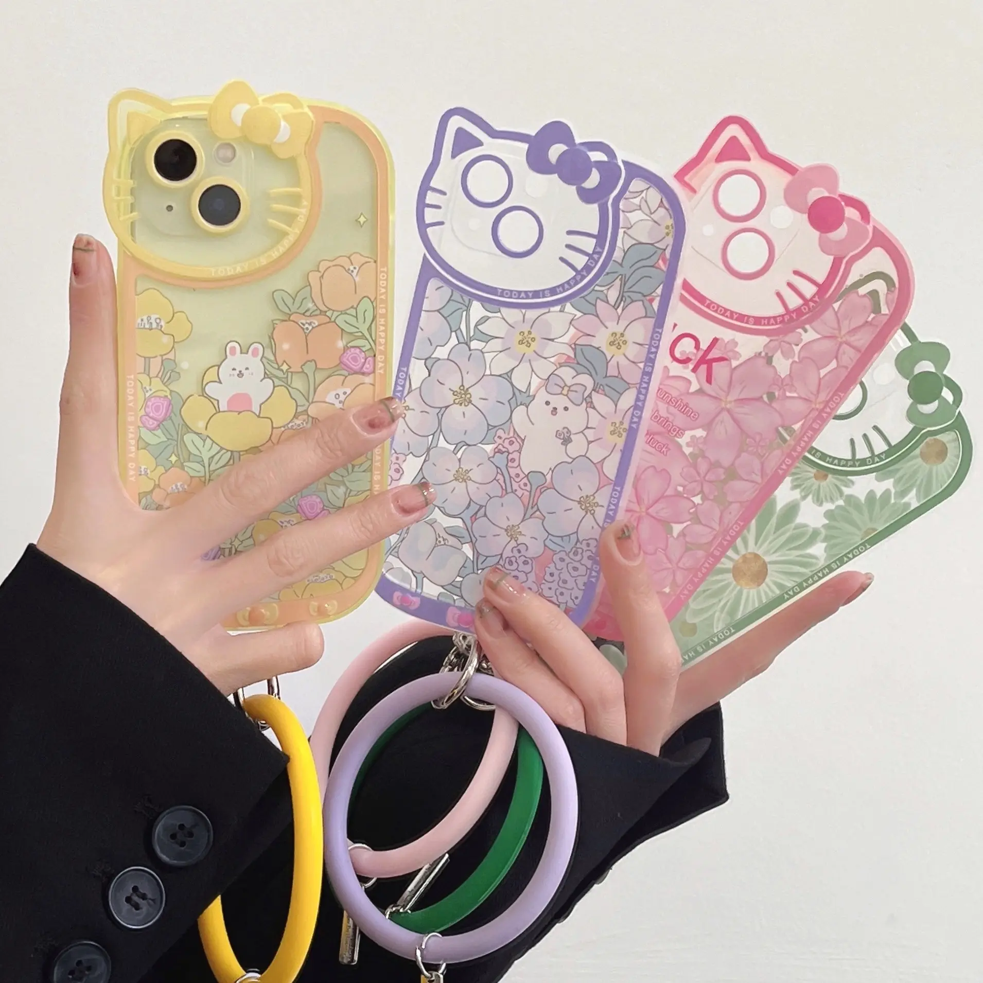 Mobile accessories 3D Cute cartoon KT Cat pattern camera hole flowers print shockproof soft TPU case for iphone 13 cover
