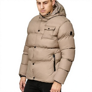 Veste matelassée beige à capuche pour homme avec poche poitrine et poche latérale zippée, manteau d'hiver, parka, vêtements pour homme - Product Image 1