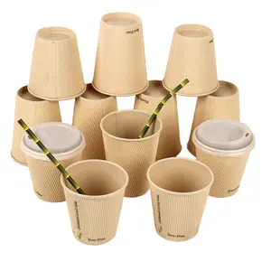 Eco Friendly Recycled Paper Cup Biodegradable Disposable Double Wall Bamboo Pulp Paper Cup