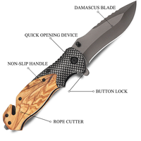 Couteau pliant d'extérieur avec manche en bois, fourni par l'usine, pour le camping, la randonnée, l'EDC, avec brise-vitre pour la défense personnelle