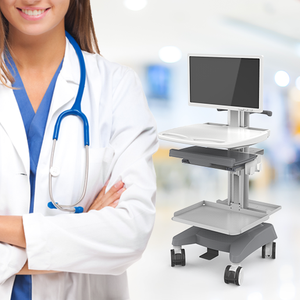 Chariot de poste de travail médical réglable de conception industrielle avec support pour ordinateur portable Chariots d'équipement en métal pour hôpitaux et cliniques - Product Image 3