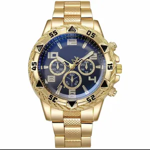 Business Fashion Big Dial Luminous Gold Herren Analog Quarzuhr mit Edelstahl armband