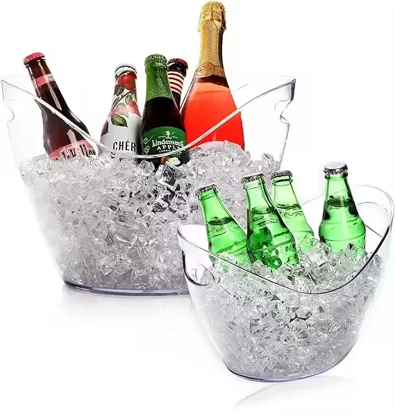 Hoge Kwaliteit Ktv Bar Party Ovale Vorm Led Luxe Knipperende Wijn Wodka Whisky Champagne Emmers Acryl Plastic Ijsemmer
