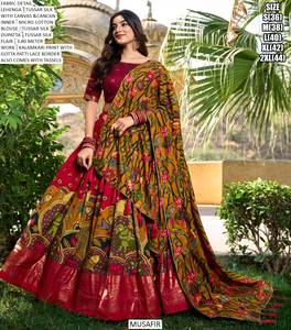 Ensemble de 3 pièces en coton de soie Tussar, organza, semi-cousu, pour femmes, de style indien traditionnel, pour les fêtes, à séchage rapide - Product Image 3