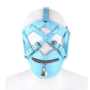 HM Sexy Sm cuir Bondage couvre-chef avec serrure PU Bondage tête couvrant cuir dur esclave retenue - Product Image 5