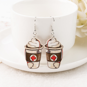 1 par de pendientes colgantes de enfermera de Cactus, café acrílico para mujer, regalo de cumpleaños - Product Image 4