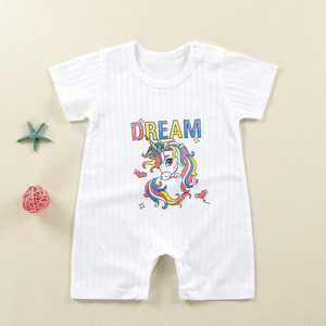 <span class=keywords><strong>2023</strong></span> bébé barboteuse tricoté solide été décontracté exportation 0-2 ans en gros infantile combinaison 100% coton à manches courtes - Product Image 3