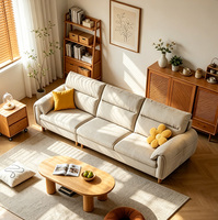 Set Sofa Seksional Modern untuk Apartemen, Ruang Tamu Sederhana, Sofa Kain Jepang, Sofa Lounge 3 Dudukan, Kain Krem, Dapat Dicuci