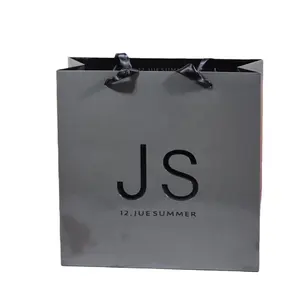 Pantone gray color PMS printing paper bags with shiny black logo