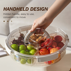 Bandeja Giratoria Transparente para Aperitivos con Tapa y Asa, Caja de Almacenamiento Interior Dividida para Fiestas, Hogar y Cocina - Product Image 5